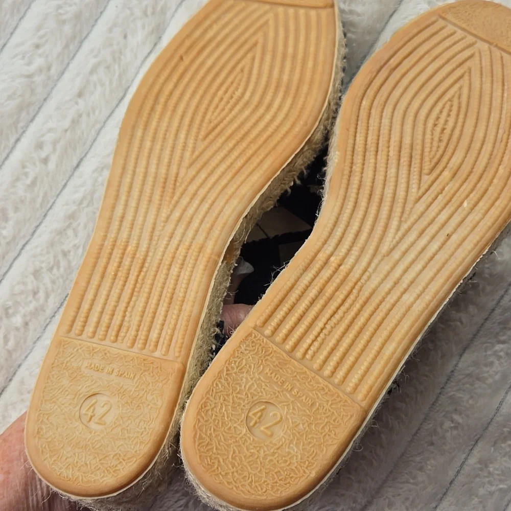 Navy Striped Espadrille Flats with Elastic V Panel